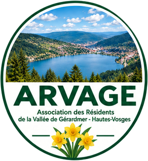 Logo ARVAGE, le lac de Gérardmer et trois jonquilles